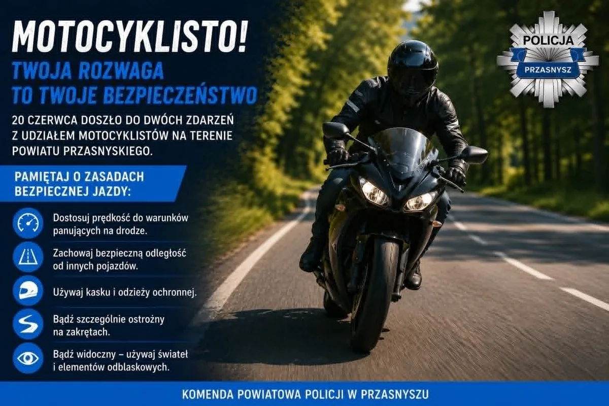 Dwa wypadki motocyklistów w powiecie przasnyskim
