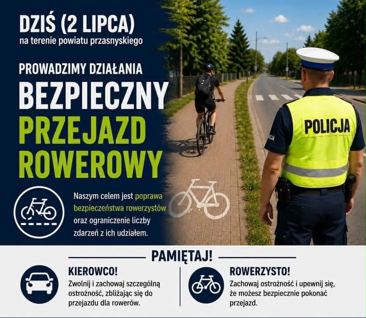 Policjanci przeprowadzają działania na rzecz bezpiecznych przejazdów rowerowych w powiecie przasnyskim